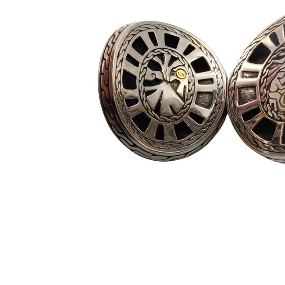 JOHN HARDY 925 STERLING SILVER AND 18K GOLD PALU HAMMERED DISC WIDE CUFF BRACELE - Picture 9 of 10